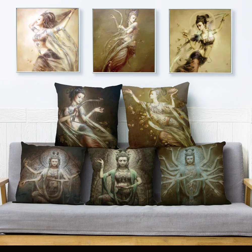 

India Buddhism Thousands Hands Bodhisattva Cushion Cover Home Decor Cartoon Pillow Cover Pillows Case for Sofa 45*45cm