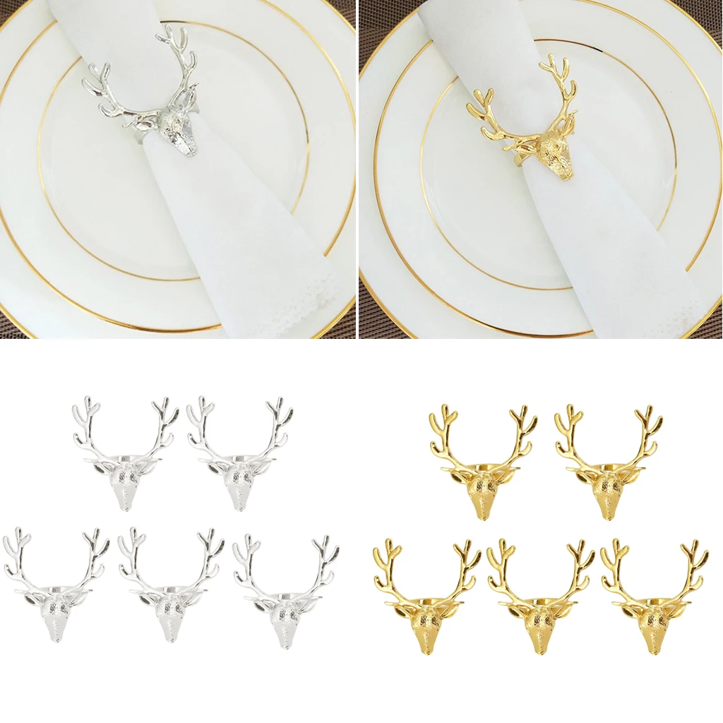 10 Pieces Deer Head Shaped Cloth Napkin Ring Paper Tissue Napkin Holder Dispenser for Wedding Party Table Decoration