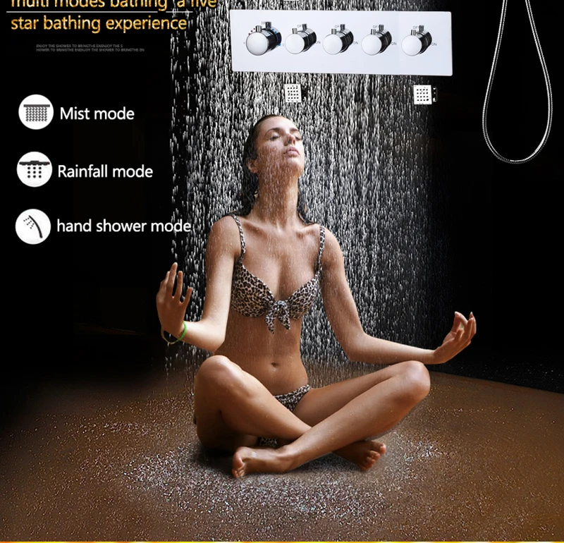 Smart Thermostat Concealed 20-Inch Shower Nozzle LED Shower Set Into the Wall Ceiling SPA Massage Spray Shower 2 Inch Body Jets (4)