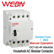 OCT-63 Series 3P 40A/63A Manual Operation AC Household Modular Contactor 220V/230V 50/60Hz Contact 3NO Din Rail Contactor