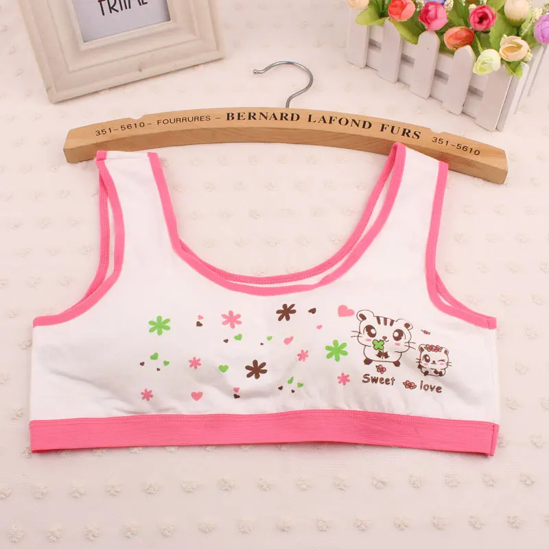 

cotton bra vest for adolescent girls Steel-free bra cartoon children vest tank with pad