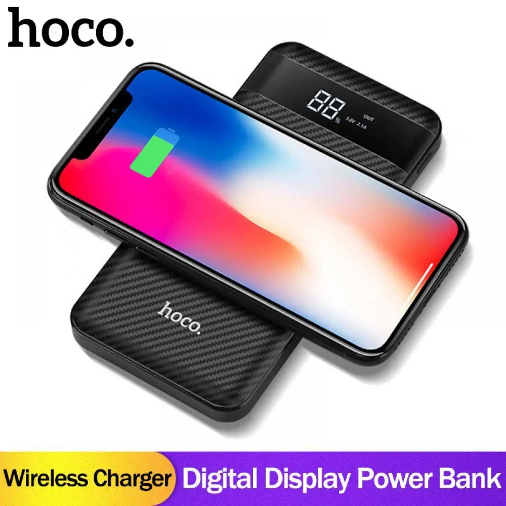 

HOCO 10000mah QI Wireless Charger Power Bank Dual USB with Digital Display External Battery Powerbank for iphone 8 Xiaomi