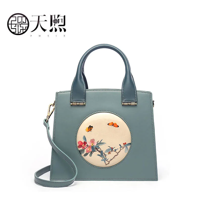 Luxus Leder Frauen Schulter Rindsleder blue Hand Taschen green Red Umhängetaschen Stickerei Mode Pmsix 2019 Designer Neue tqFxn8R