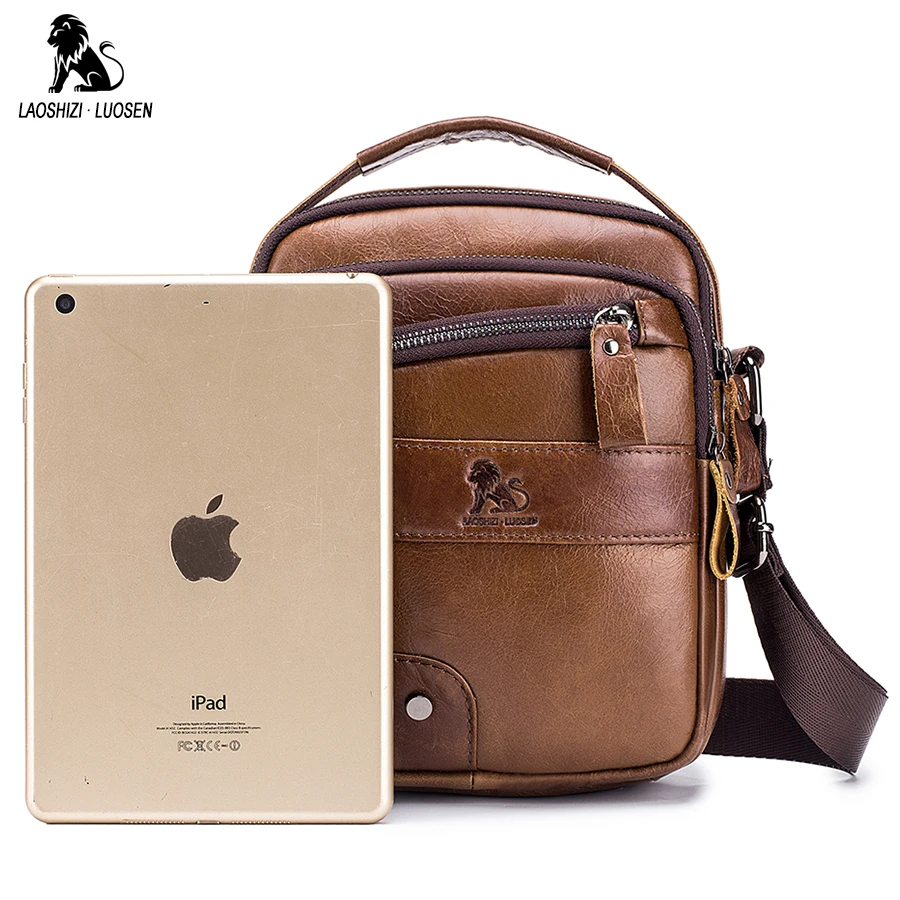  LAOSHIZI LUOSEN Men's Crossbody Bag Casual Genuine Cowhide Leather Shoulder Messenger Bags For Men  - 32959892461