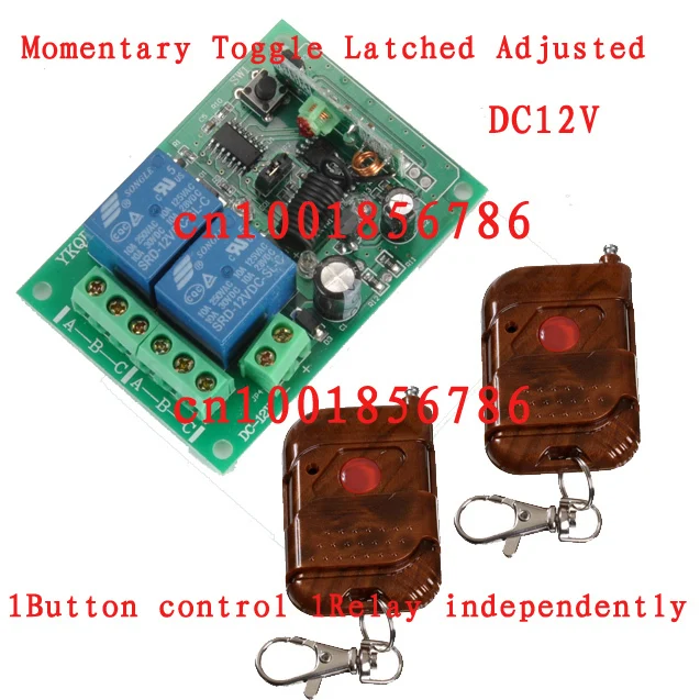 

12V 2CH Wireless Remote Control Switch System 2 Transmitter &1 Receiver 1CH 315/433MZH With Relay Indicator Learning Code