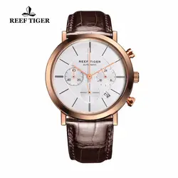 Риф Тигр/RT ультра тонкий бизнес часы для мужчин розовое золото кожаный ремешок Кварцевые хронограф часы с датой RGA162