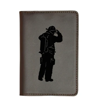 

Engraved Picture FIRE FIGHTER Man Passport Wallet Simple Card Holders Vintage Leather Passport Cover Engrave Name Travel Wallets