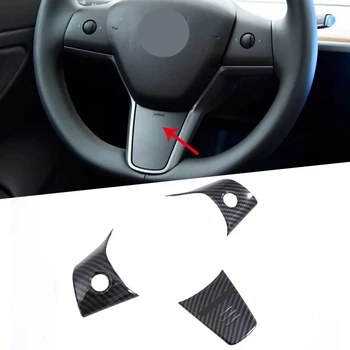

For Tesla Model 3 2018 2019 ABS Carbon Fiber Style Accessory Steering Wheel Button Cover Trim 3PCS