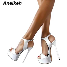 Aneikeh/Большие размеры 41, 42, 43, 44, 45, 46; босоножки на высоком каблуке; летние пикантные вечерние туфли с открытым носком; женские туфли-гладиаторы на платформе 16 см