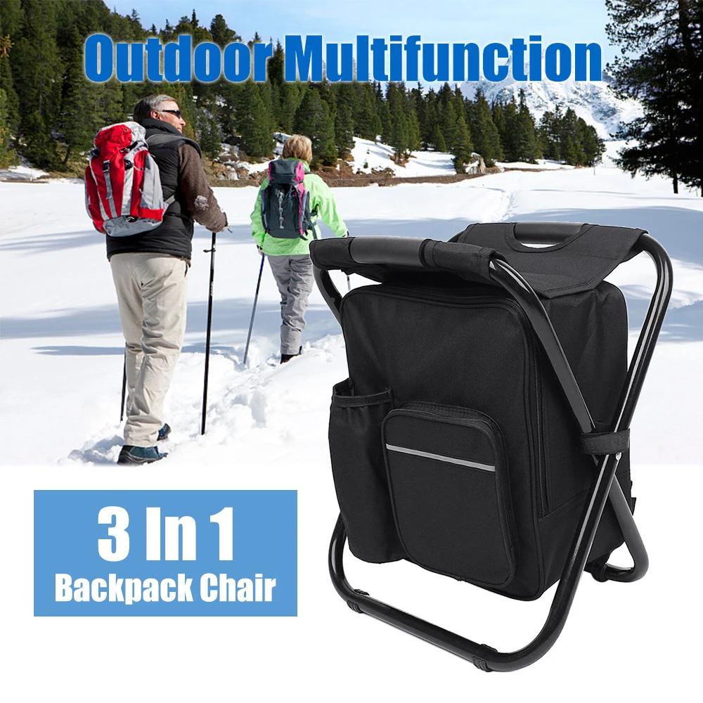 

Outdoor Folding Stool Portable Backpack Chair Stool with Insulated Cooler Bag for Camping Fishing Hiking Beach Multi Tool