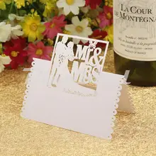 Wholesale 50pcs White Cut-out Mr Mrs Wedding Table Place Cards Party Table Name Wine Food Guest Place Cards Favor Decoration