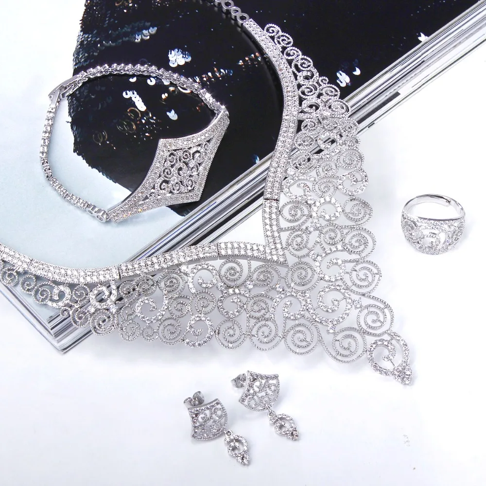 

Beautiful Luxury Set Jewelry Big Size Necklace Bracelet Earrings and Ring Cubic Zirconia High grade 4pcs Jewelry Set for Wedding