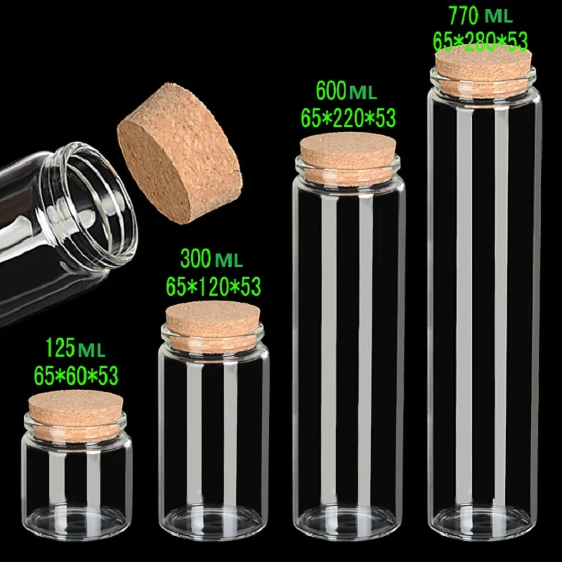 Cork Lid Glass Bottle Storage Bottle Jar Dia. 65mm Vial Cylindrical Wishing Vial Gift Pack Drift