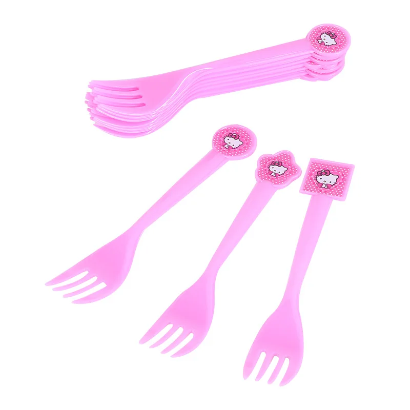 

10pcs/lot Hello Kitty Theme Disposable Forks Kids Happy Birthday Party Tableware Baby Shower Birthday Event Party Supplies