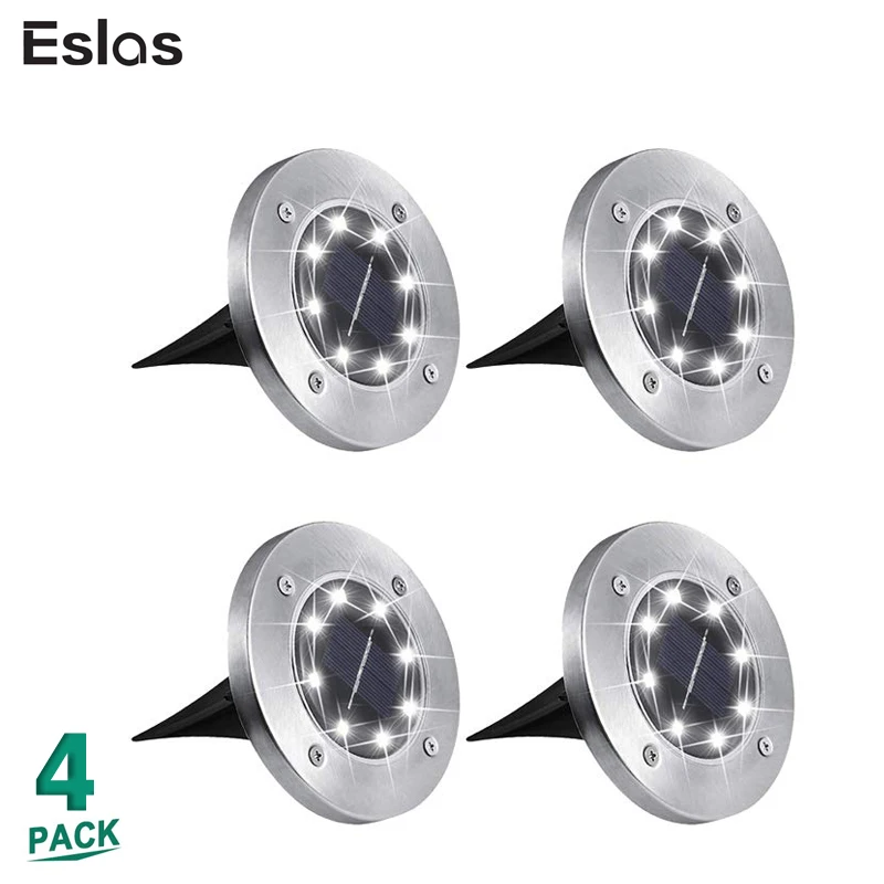 

Eslas 8 LED Lawn Lamp Garden Light Solar Powered Lights Waterproof IP65 Stainless Steel Landscape Spike Light for Outdoor Garden