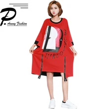 Более Размеры d Модные рукав "летучая мышь" Письмо хлопковая Футболка лето плюс Размеры Рубашка с кгруглой горловиной Повседневное свободные топы мешковатые футболки Tee