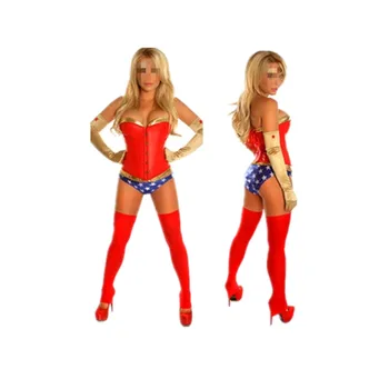 

Newest Sexy Women Cosplay Costumes Red Sexy Ault Roleplay Women Superhero Wonder Gril Halloween Costume M40301