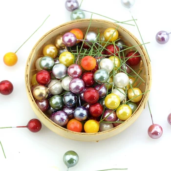 

200pcs Super Pearl Plastic Stamens Bead Artificial Flower small Berries Cherry For Wedding Christmas Cake Box Wreaths Decoration