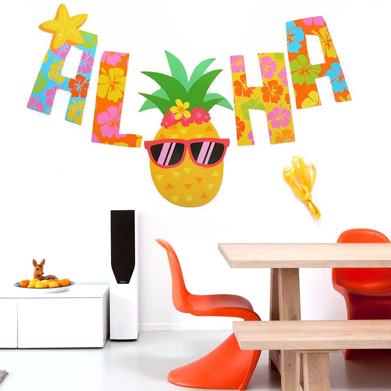 Home Decor Pineapple Decor Hawaii Pennant Hanging Banners Gold Birthday Gift Glitter Festival Stickers Letter Colorful Tropical