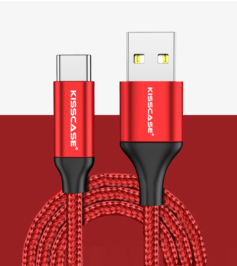 KISSCASE usb type-C кабель для samsung S9 S10 Note 9 S8 1 м тканый 3а кабель для передачи данных USB-C для huawei P20 Xiaomi A2 шнур зарядного устройства для телефона