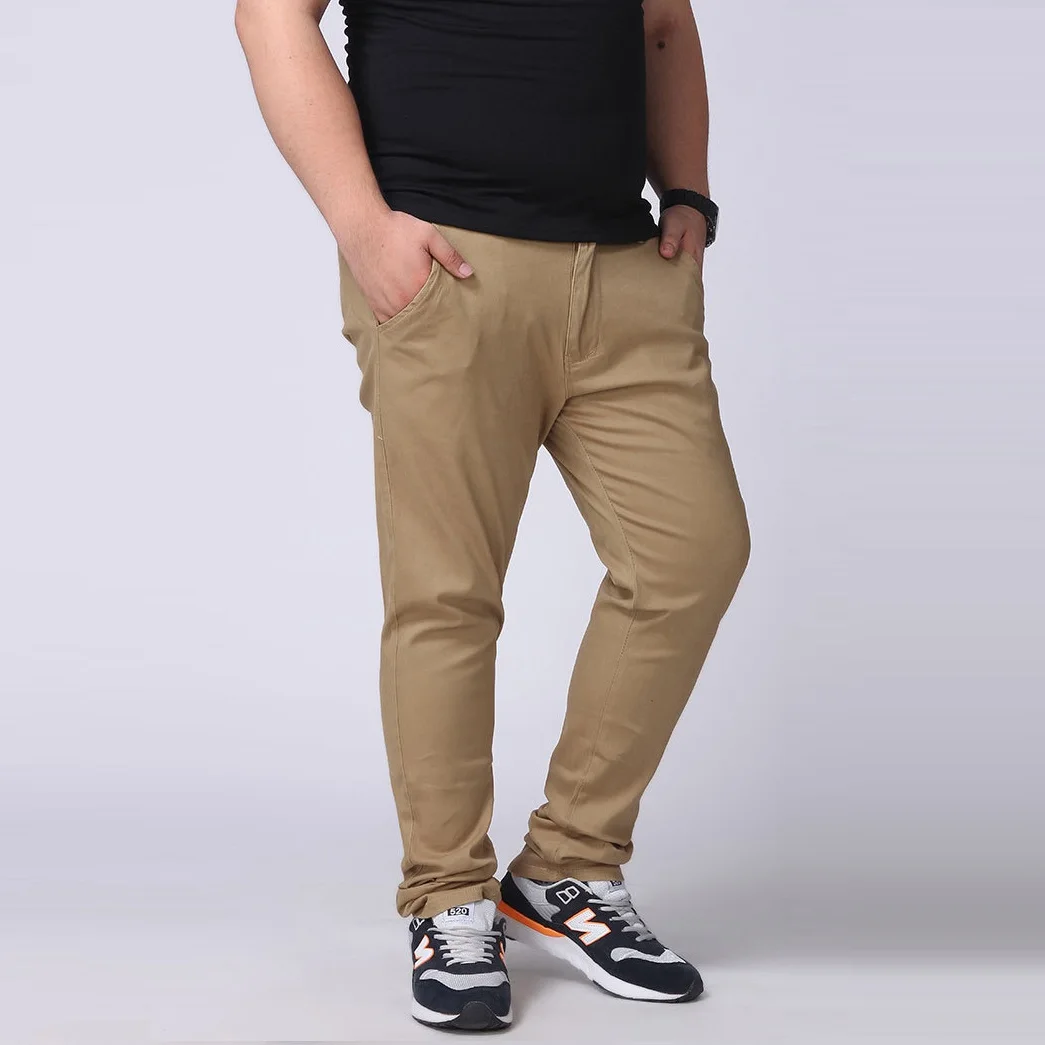 Staight Men's Casual Pant Solid Black Khaki Loose Stretch Cotton Baggy