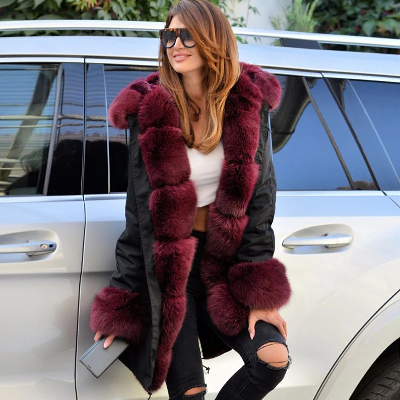Manteau Femme Femmes De Grey black Black Coat Manteaux Burgundy black green Naturelle Pink Beige Hiver Chaud Pink Grand Green black Col camo Renard Avec green Réel Veste Fourrure Véritable 8SrqErx