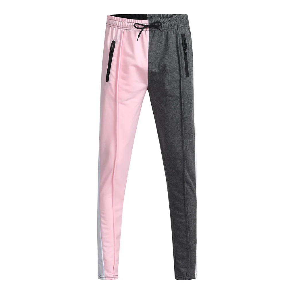 Модные мужские штаны уличная хип-хоп Повседневная однотонная Лоскутная цветная Толстовка Брюки Jogger pant clothes - Цвет: Pink