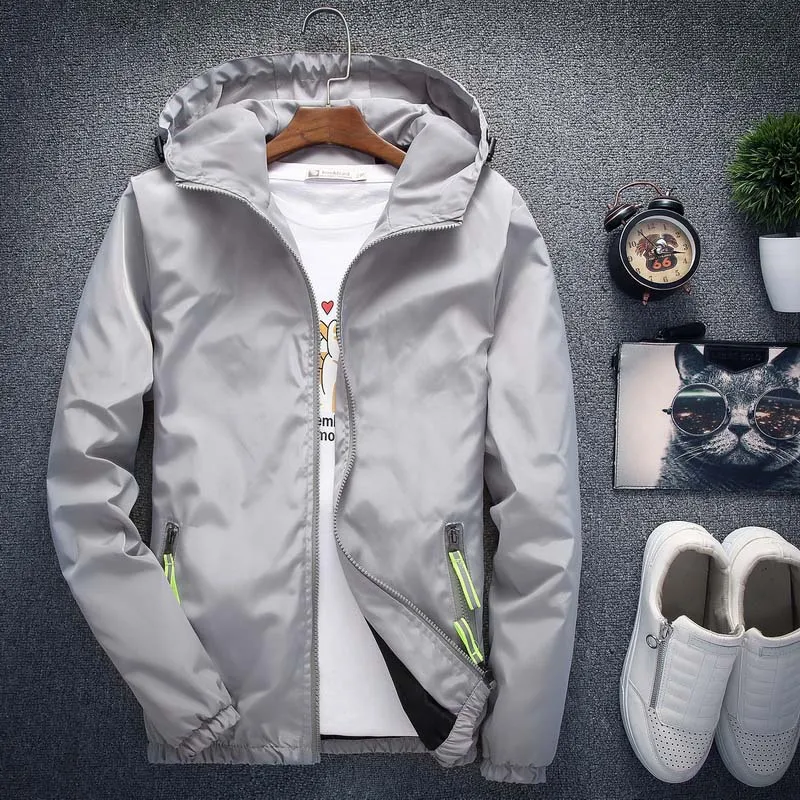 Размер 6XL 5XL 7XL весна осень ветровка с капюшоном для молодых мужчин тонкая одежда высшего качества водонепроницаемая куртка размера плюс K316 - Цвет: Grey