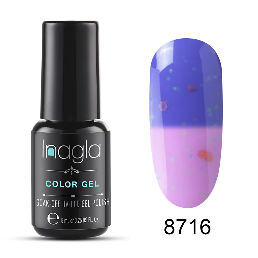 Inagla 8 мл Лак для ногтей термо-сменный Гель-лак для ногтей впитывающийся УФ-Гель-лак Полупостоянный праймер верхнее покрытие для ногтей - Цвет: 8716