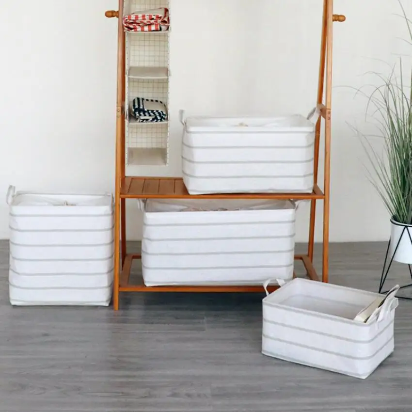 

New stripe Laundry Hamper Foldable Clothes Storage Baskets Home decoration storage barrel kids toy organizer bucket AU1148