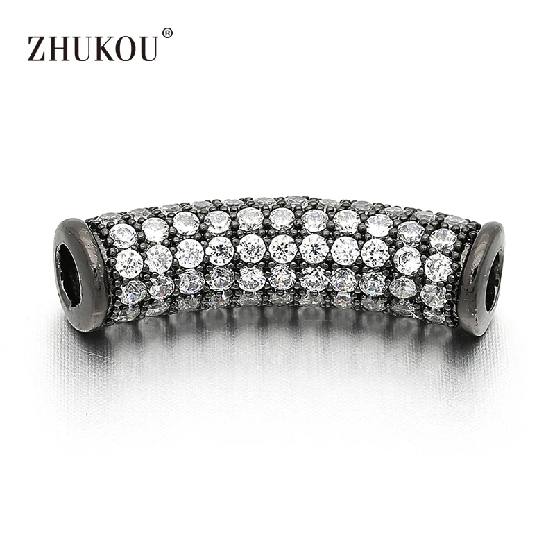 

6*24mm Brass Cubic Zirconia Curved Tube Spacer Charms Beads DIY Jewelry Findings Accessories, Hole: 3mm, Model: VW2