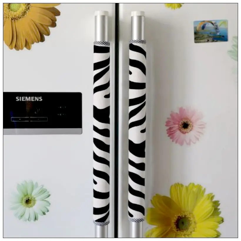 1 pair Elegant ultra soft classic zebra refrigerator handle cover printed door knob cover double