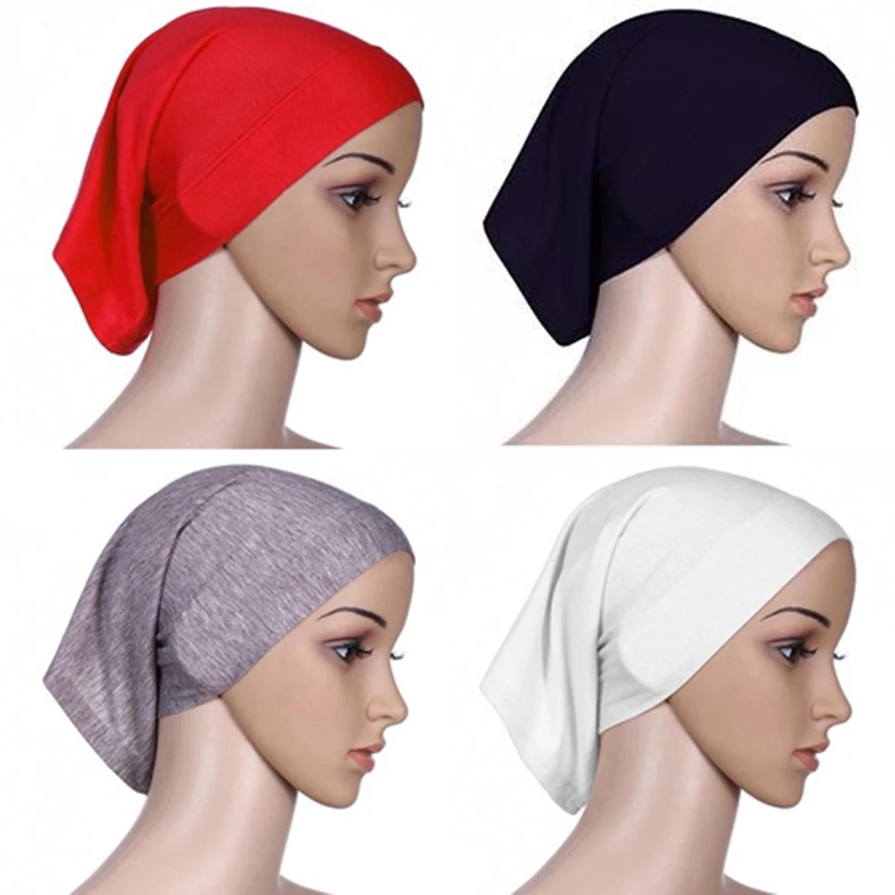 Colorful Women Under Scarf Tube Cap Bone Islamic Head Cover