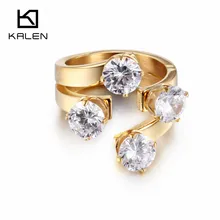 Kalen, высокое качество, уникальное кольцо на палец с кубическим цирконием, цвет золотой, нержавеющая сталь, свадебное кольцо для женщин, аксессуары