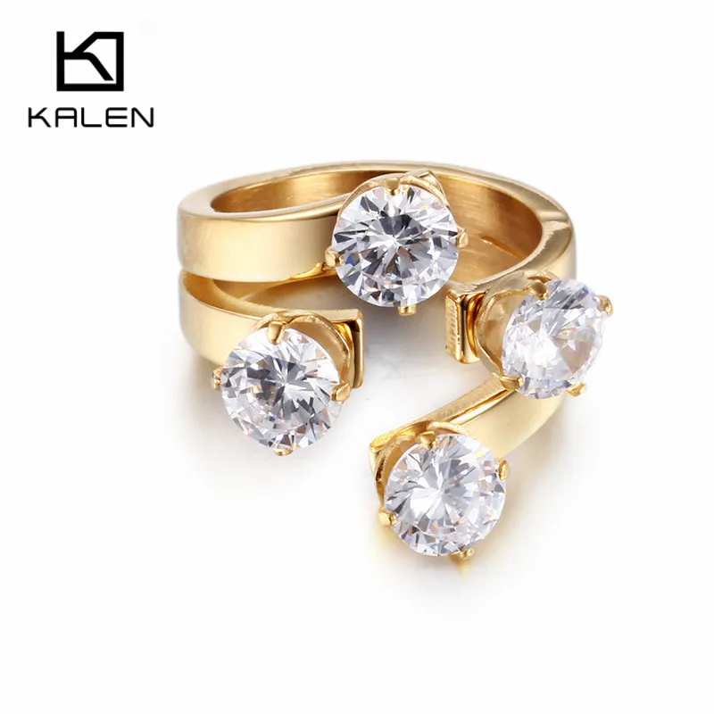 

Kalen High Quality Unique Cubic Zirconia Irregular Finger Ring Gold Color Stainless Steel Bridal Ring For Women Accessories 2018
