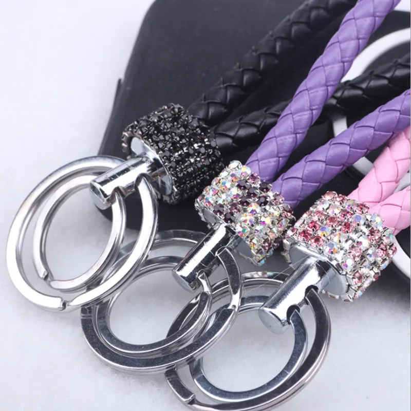 

Cheap! Double Loop Rhinestone Crystal Key Chain Creative 2019 New Key Chain Purse Messenger Bag Backpack Pendant 4 Colors