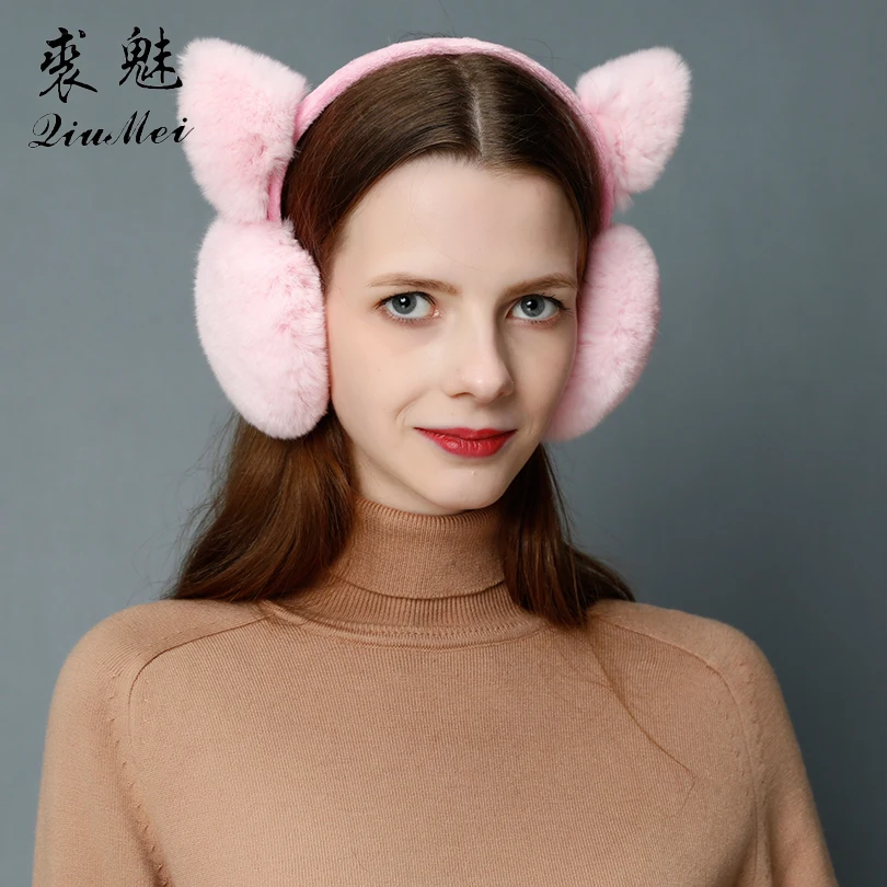 

Winter Warm Real Fur Ear Protector Cute Cat Ear Earflap Rabbit Fur Earmuff For Girls Ear Flap Ladies Plush Ear Muffs Women