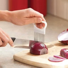 Легкая резка лук держатель вилка из нержавеющей стали+ пластиковый слайсер для овощей резак для томатов металлическая игла для мяса кухонные аксессуары