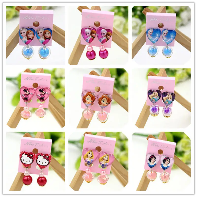 

2pcs/lot Frozen Children's Doll Accessories Earrings Earless Ear Clip Cartoon Cute Girl Pearl Earrings Earrings Buckle Princess