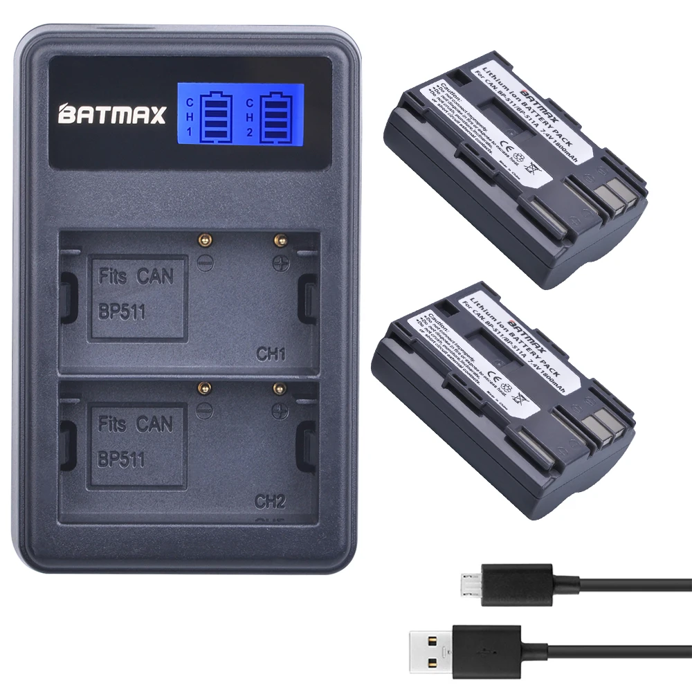

Batmax BP-511 BP-511A BP 511 battery+ LCD USB Dual Charger for Canon EOS 50D 40D 30D 20D 10D 5D 300D G6 G5 G3 G2 G1 EOS D30 D60