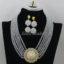 Smart чистый белый свадебный Бусины Цепочки и ожерелья 6 слоев костюм в нигерийском стиле Кристалл Бусины комплект ювелирных изделий aij366