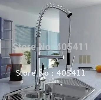 

NEW Pull Out Spring Kitchen Faucet Chrome Brass Vessel Sink Mixer Tap Dual Sprayer Swivel Spout Hot And Cold Mixer Taps