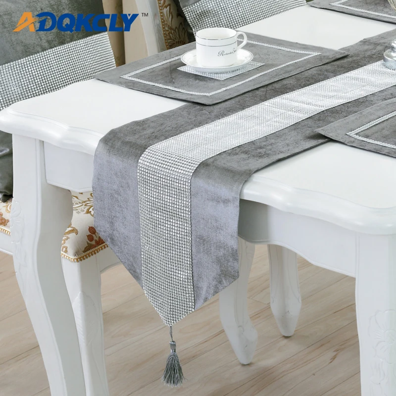 

ADQKCLY Europe Luxury Table Runners Sequin Solid Table Runner for Home Party Wedding Flannel Table Flag Christmas Decor 3 size