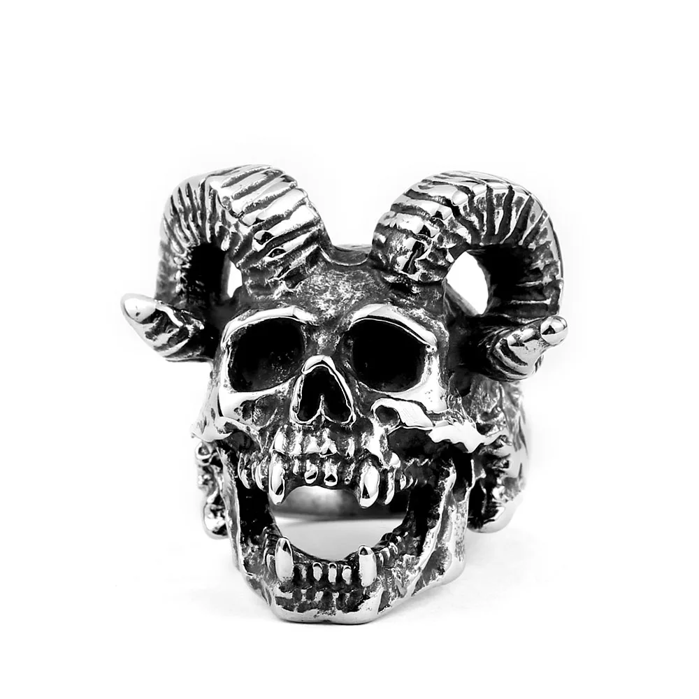 

Drop Ship Goat Head Skull ring 316LStainless Steel For Man Cool Punk Male Ring Personality Style Jewelry