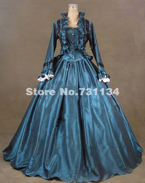 

2019 New Elegant Retro Long Sleeve Floor-Length Gothic Victorian Dress Costume Up Victorian Era Costumes For Women