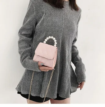 

Lingge Embroidery Small Square Bag Fashion Personality Chain Shoulder Bag Casual Mini Pearl Handle Messenger Bag Lady Clutch