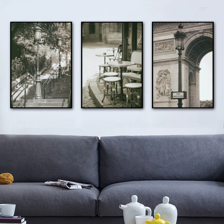 Paris-Tower-Street-Lamp-Car-Stairs-Retro-Wall-Art-Canvas-Painting-Nordic-Posters-And-Prints-Wall