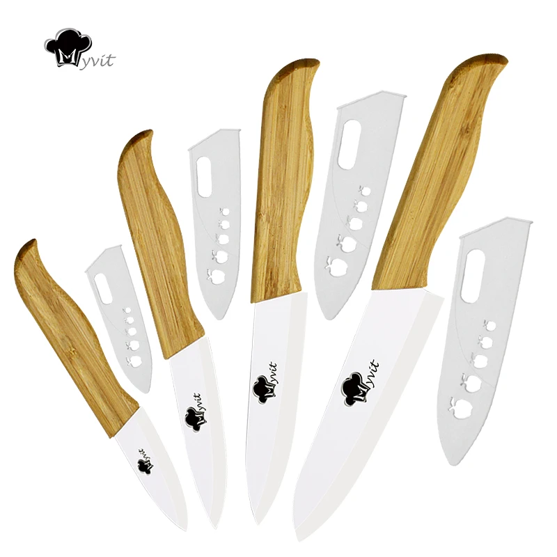 

Ceramic knives set 3" 4" 5" 6" inch Bamboo handle white blade Kitchen Knives Cooking set 4 Kitchen Knives+Cover