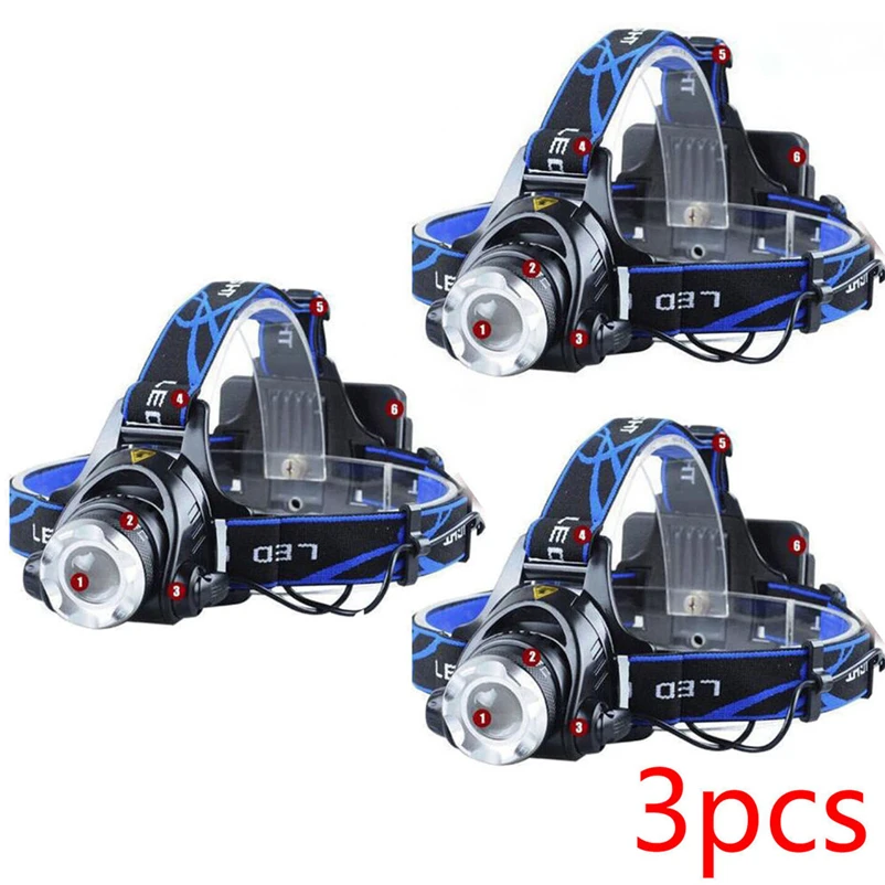 Mini 3Pcs LED Flashlight outdoors Headlight Headlamp Torch Lanterna with Headband by 18650 Battery for Bicycle Light #FS#4MY11 (4)