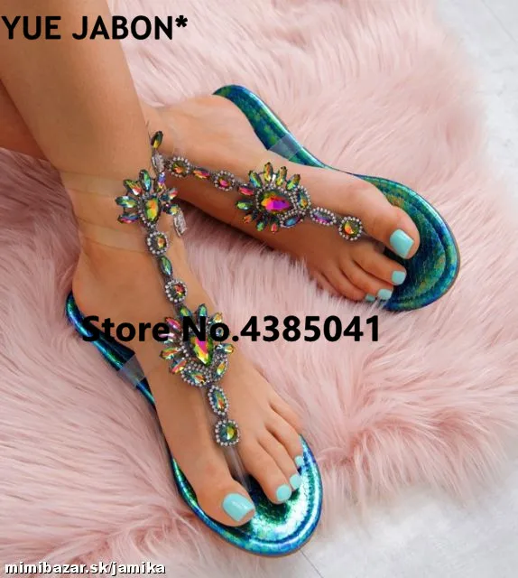 

Tangnest New Summer Women Flat Rhinestone Sandals Casual Gladiators Crystal Slip On Women Shoes Gold White Green plus Size 35-43